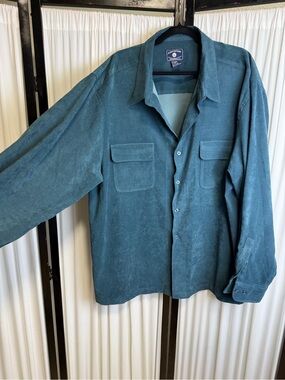 Vintage-Inspired Men’s Teal Button-Up Faux Suede Shirt Jacket